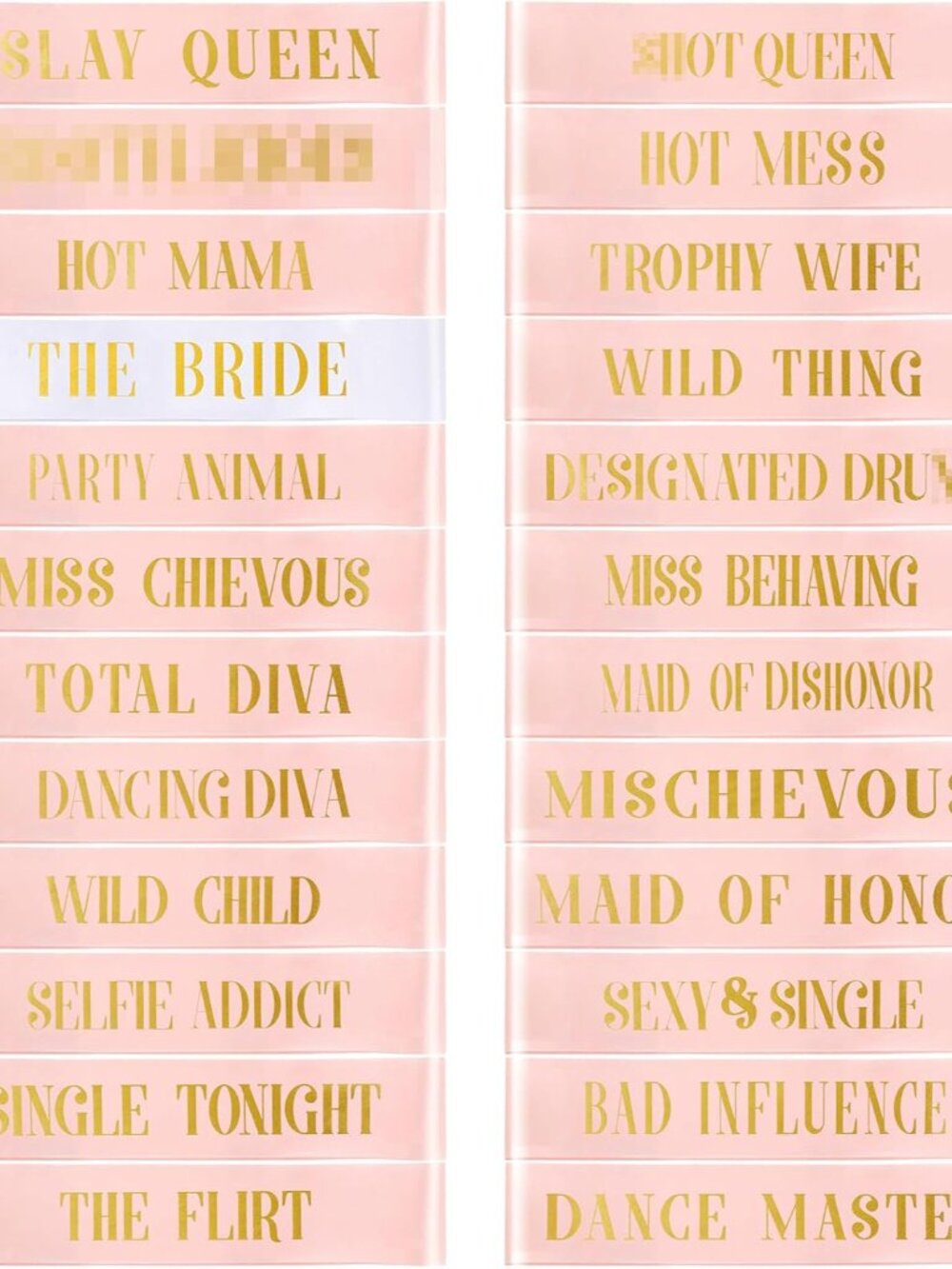 24 Pcs Bride Sash Bachelorette Party Sashes Set, White Rose Gold